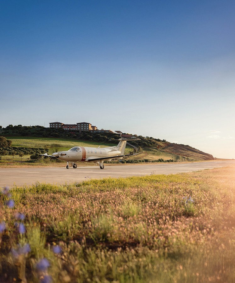 Pilatus PC-12 on private runway in Spain