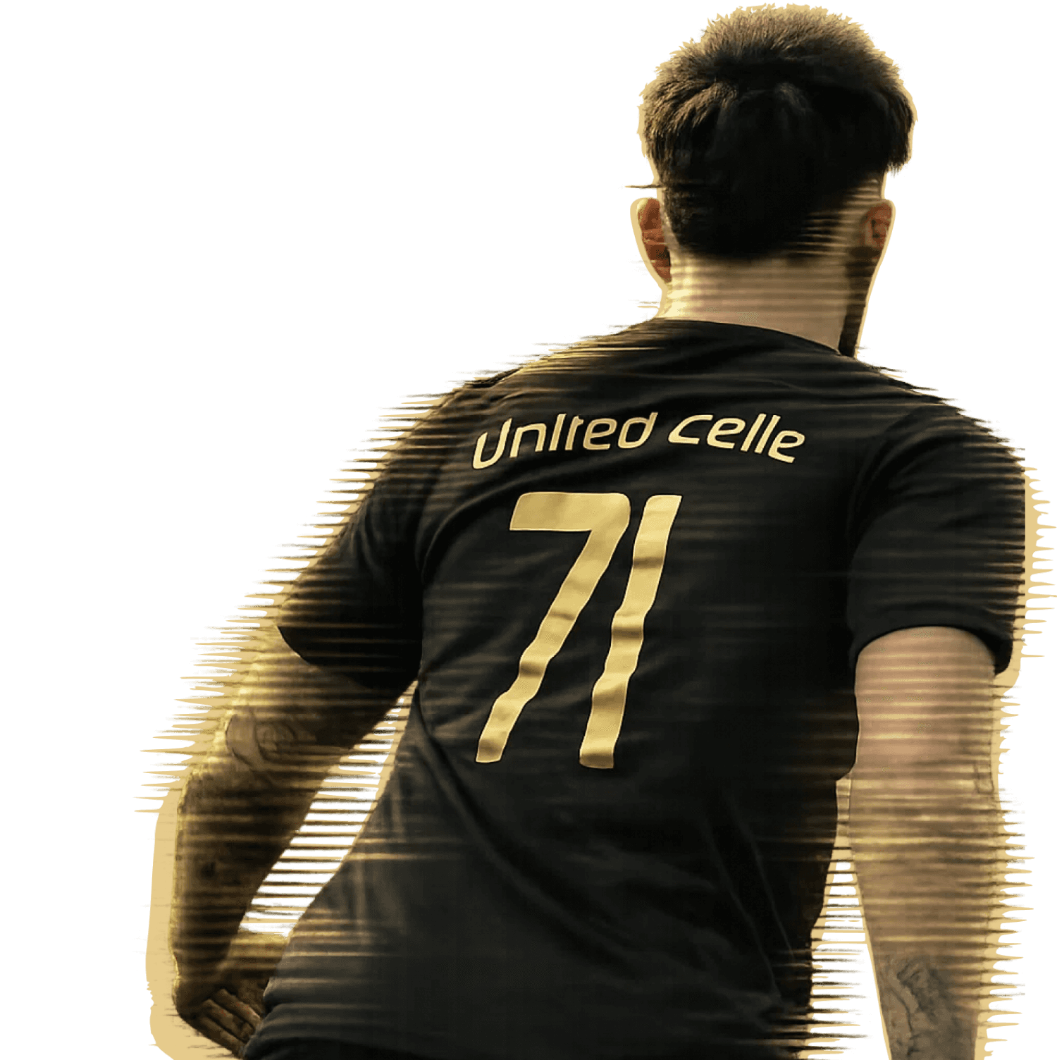 Fußballspieler von United Celle im Trikot mit der Nummer 71, von hinten aufgenommen auf dem Spielfeld