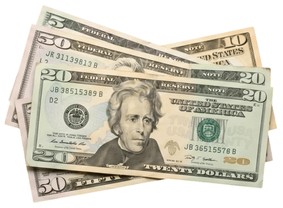 A realistic fan of US dollar bills, representing financial and commercial themes. By a branding expert.