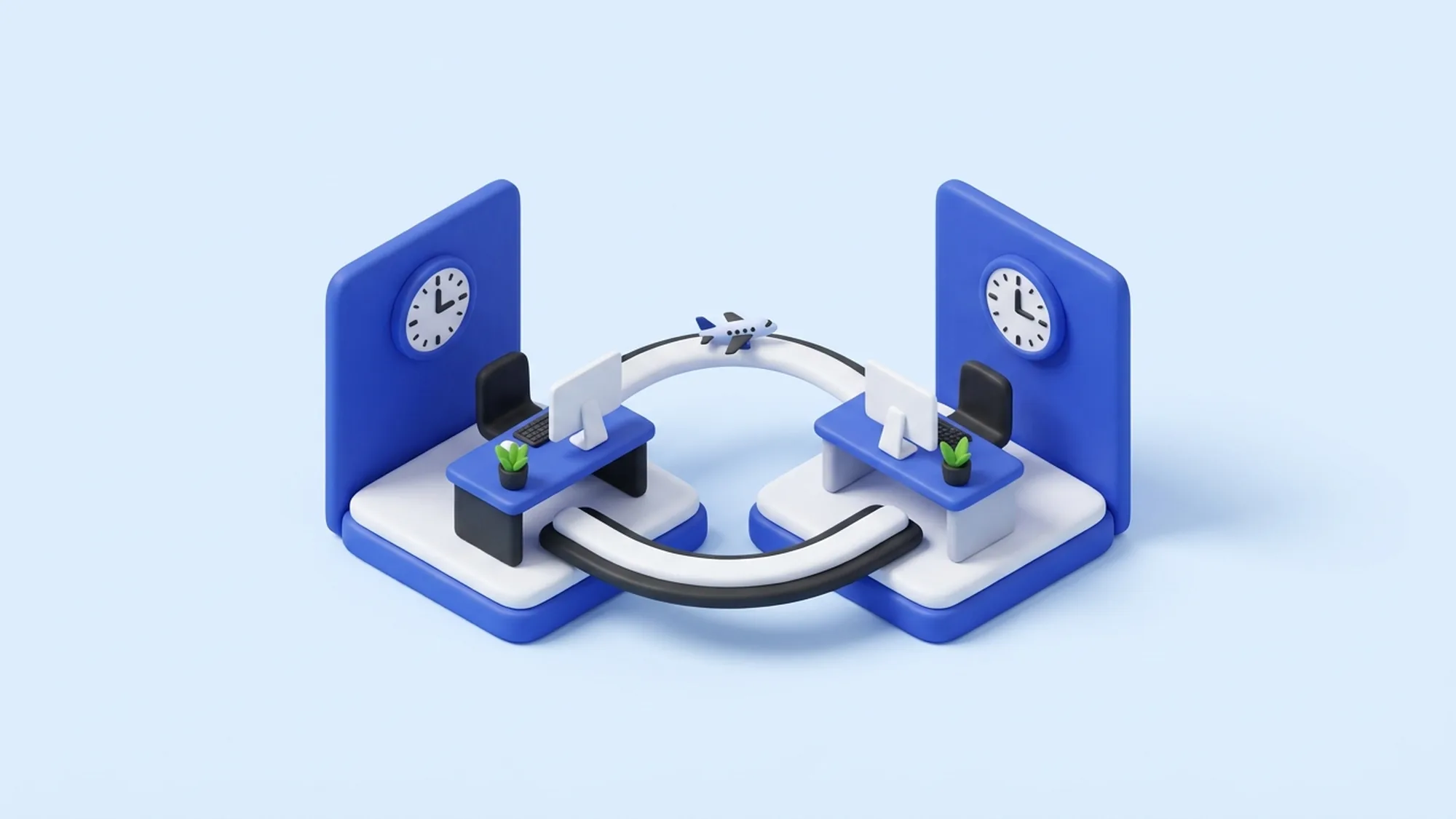 Illustration 3D de l'externalisation nearshore : proximité géographique et même fuseau horaire