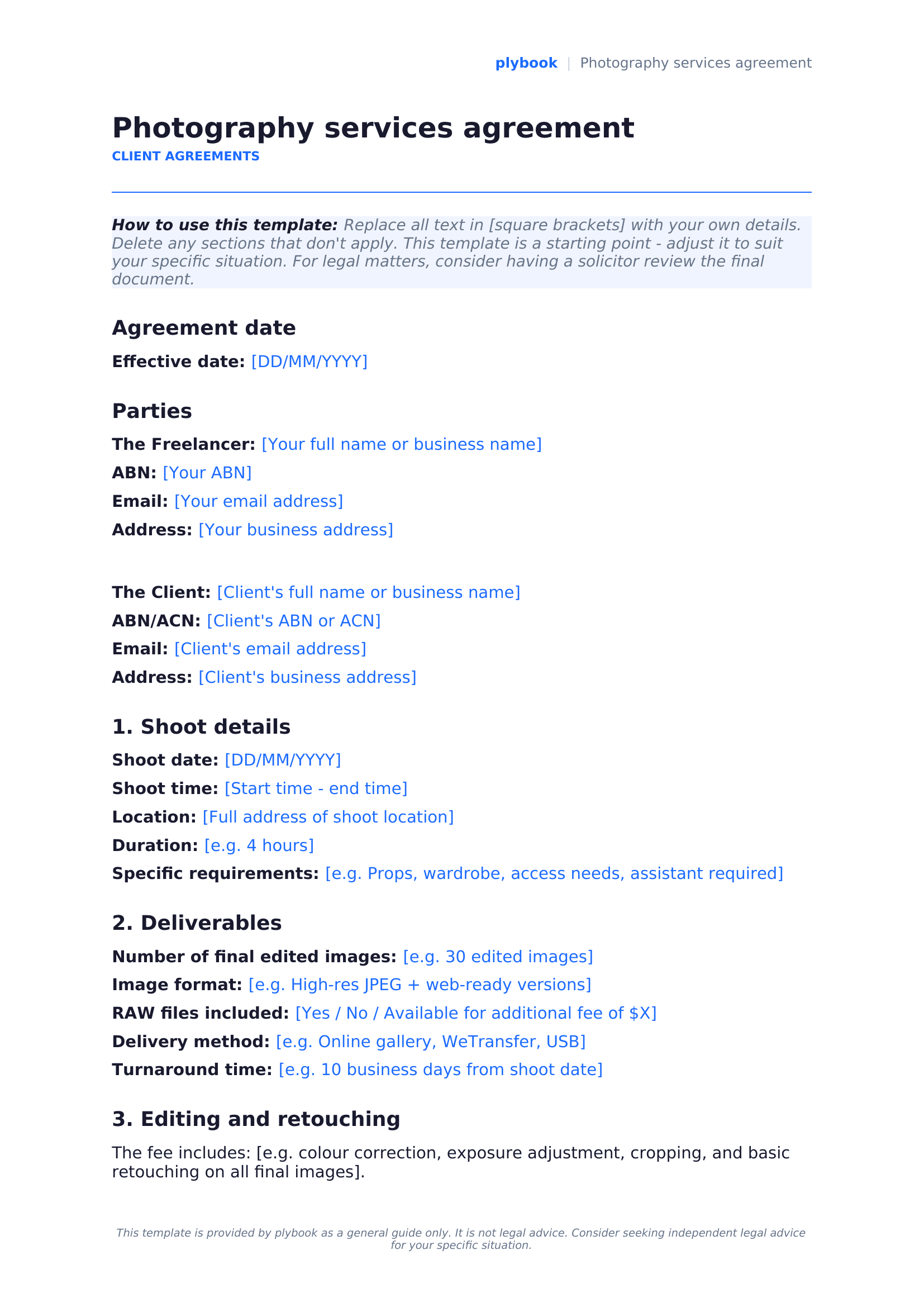 Photography services agreement