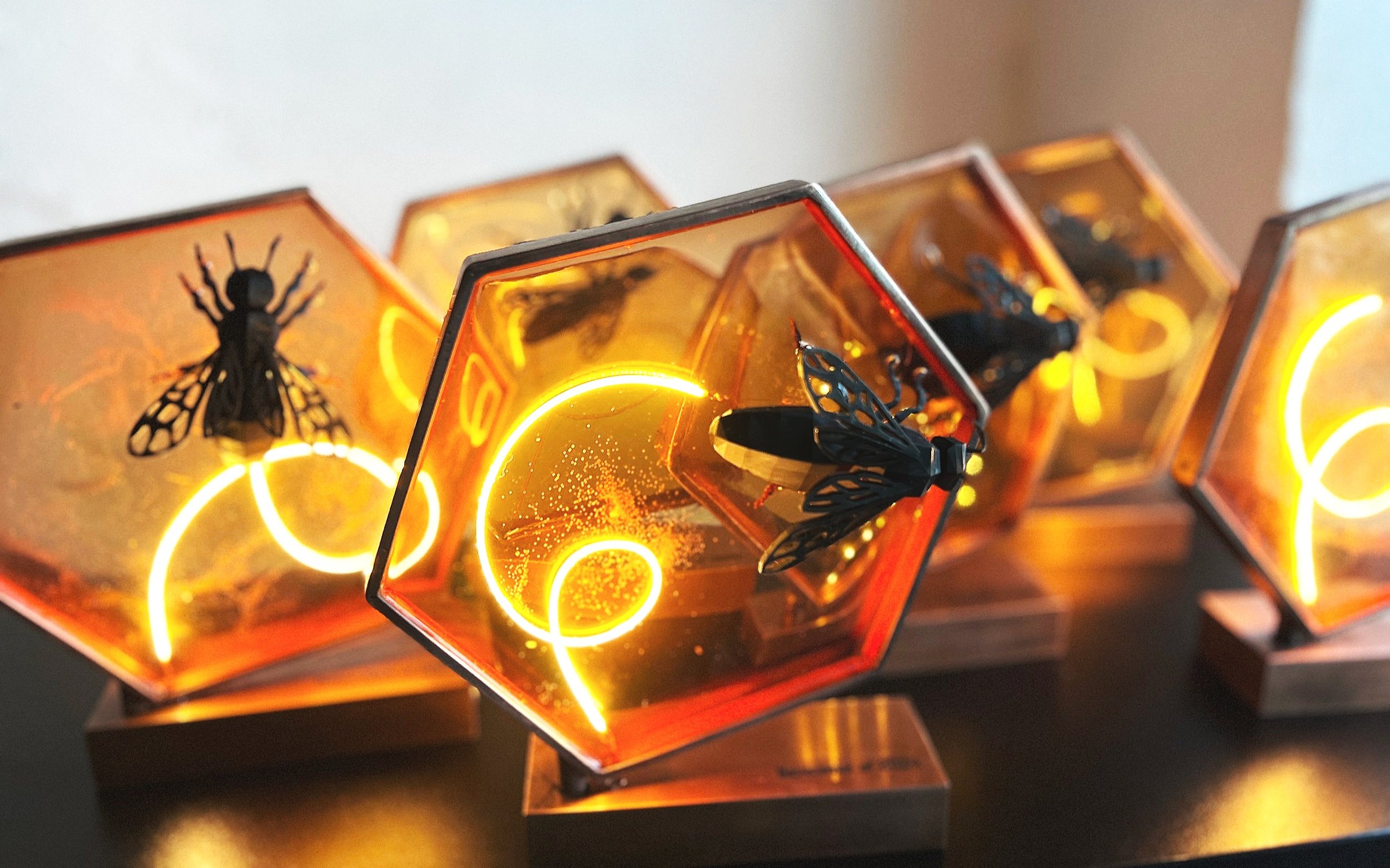  The bee trophies re-designed for Estonian Startup Awards 2024 - each an unique piece 