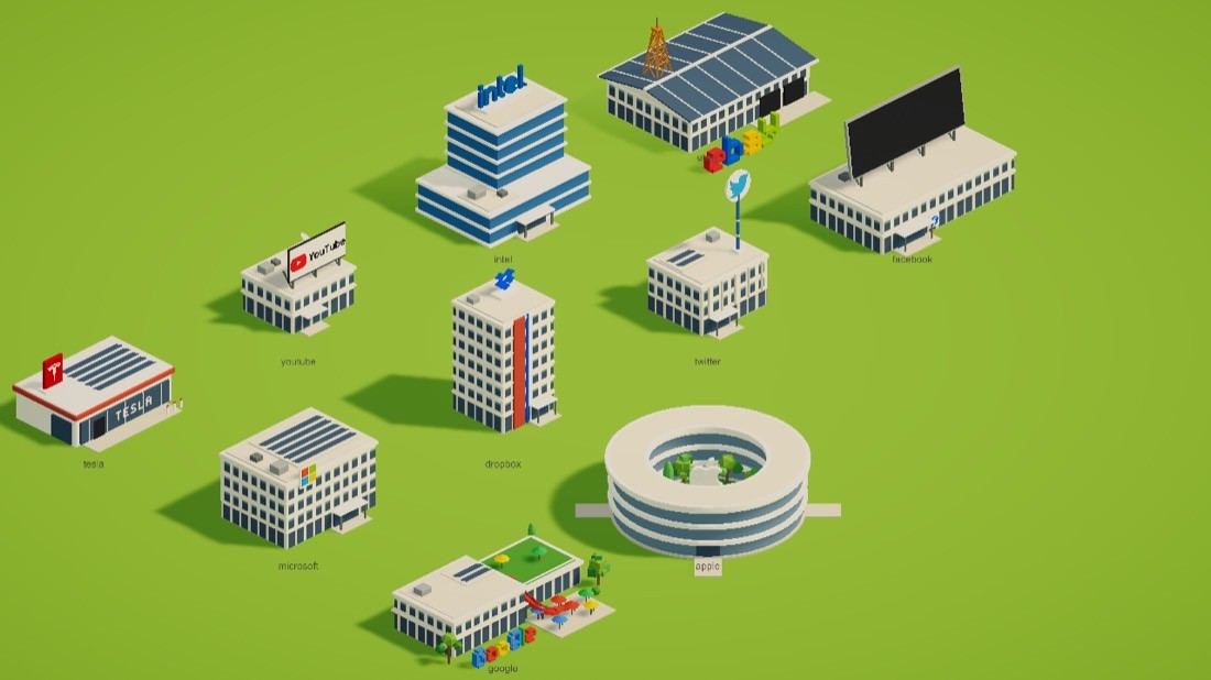 First batch of brand HQ models: the Apple ring, Google campus, Intel, Tesla, Microsoft, Dropbox, Twitter, Facebook and more