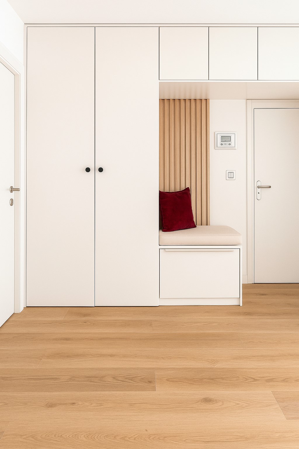 dressing sur-mesure blanc intégré mur – optimisation rangement appartement