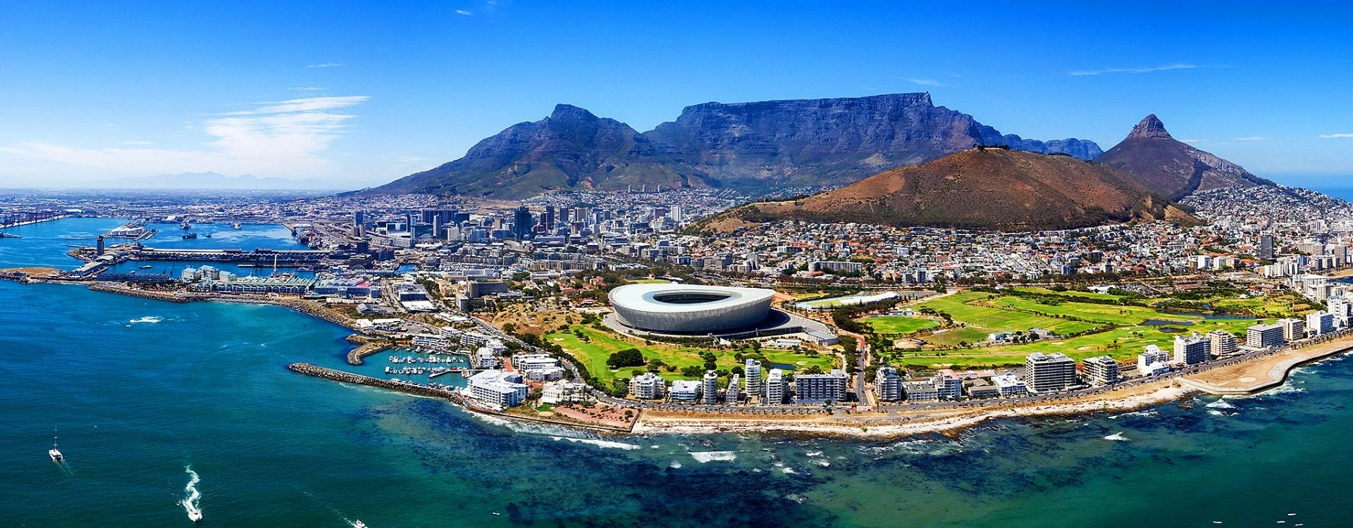Cape Town aerial cityscape and stadium