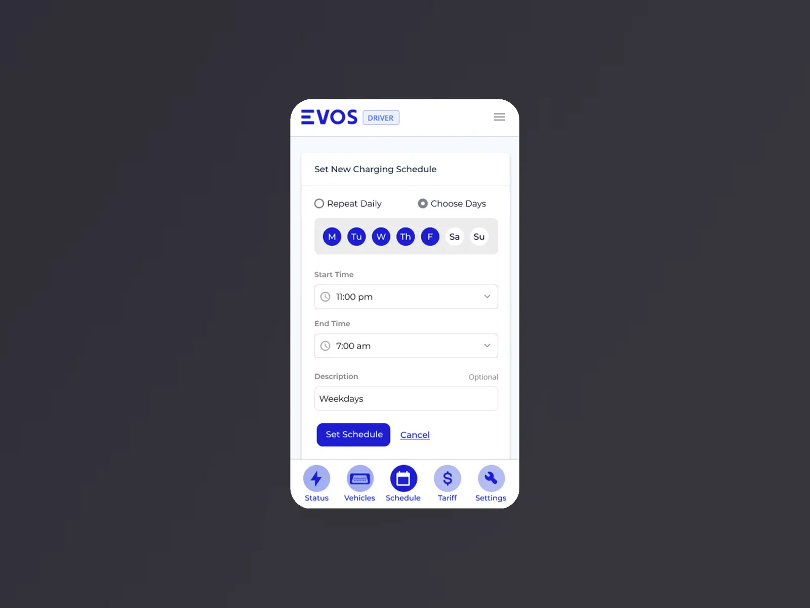 MyEVOS Smart Charging Schedule