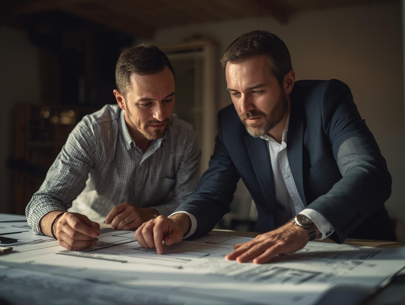 Architect discussing rear extension plans with a property investor