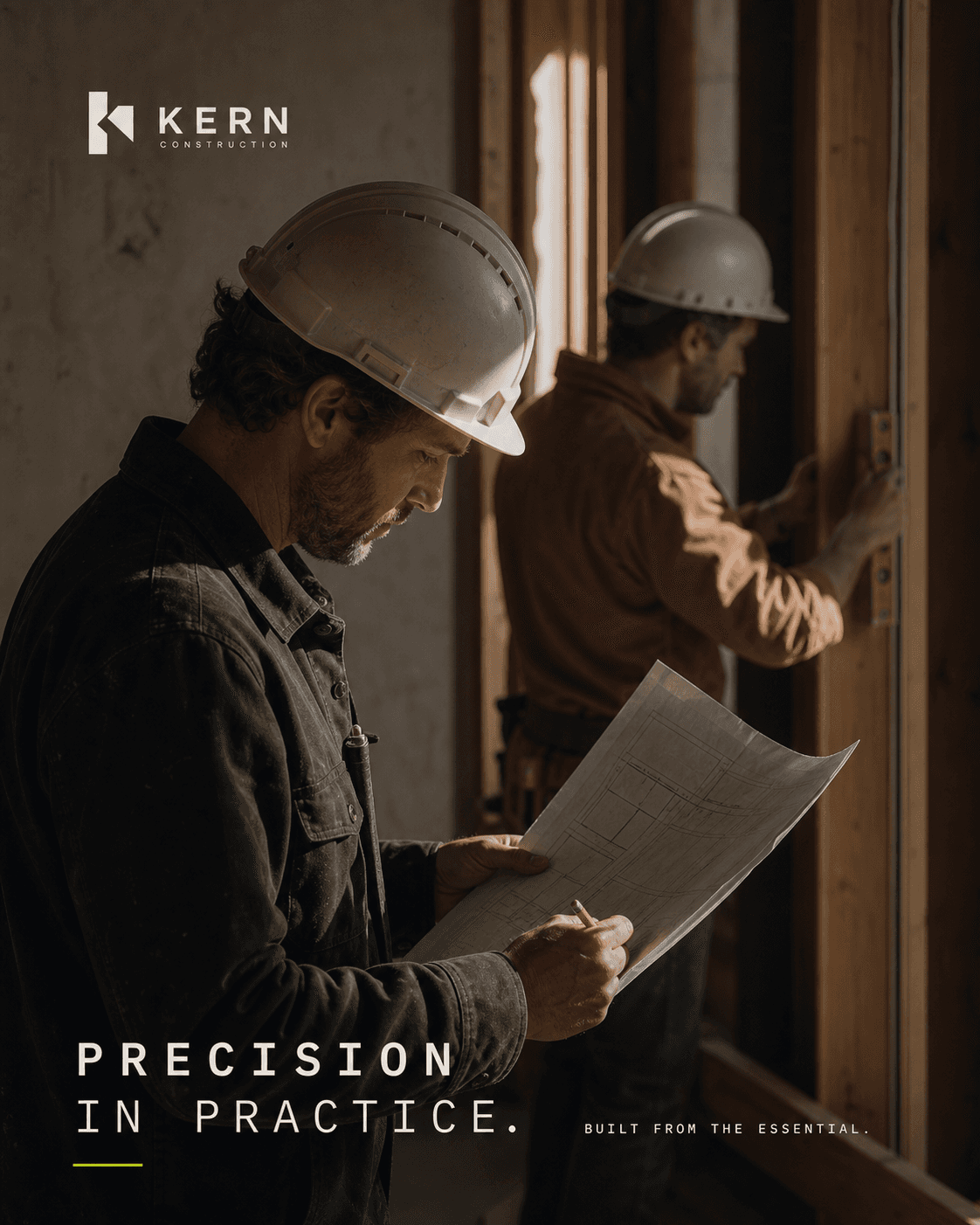 Close-up of a craftsperson marking timber with a pencil and steel square, illustrating KERN’s focus on precision.