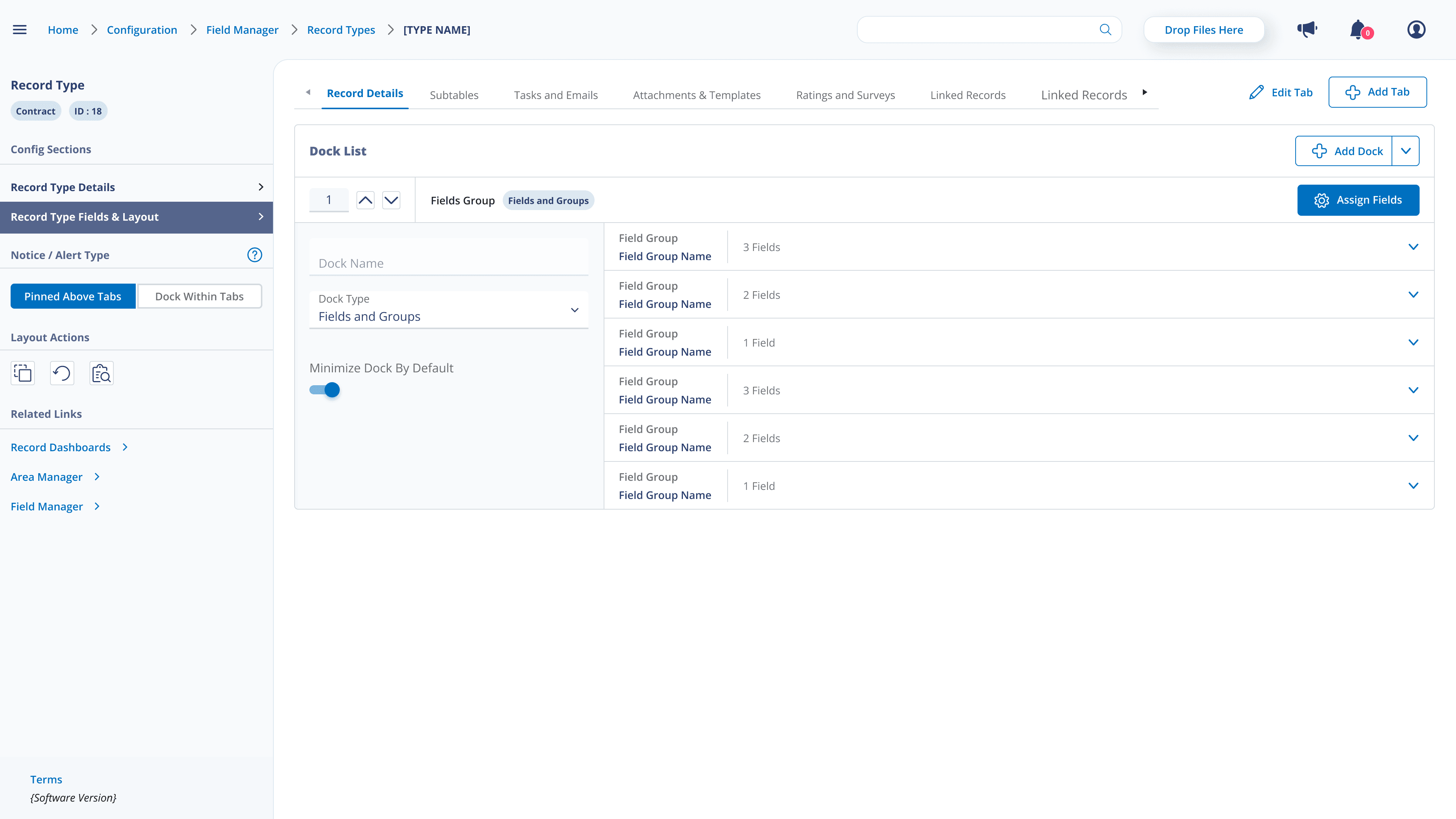 Example image of record type config screen