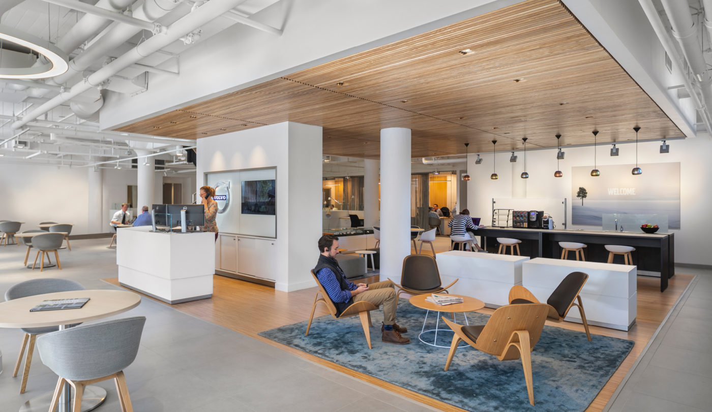 Greenhous customer lounge refurbishment with timber ceiling feature and dealership interior fit-out