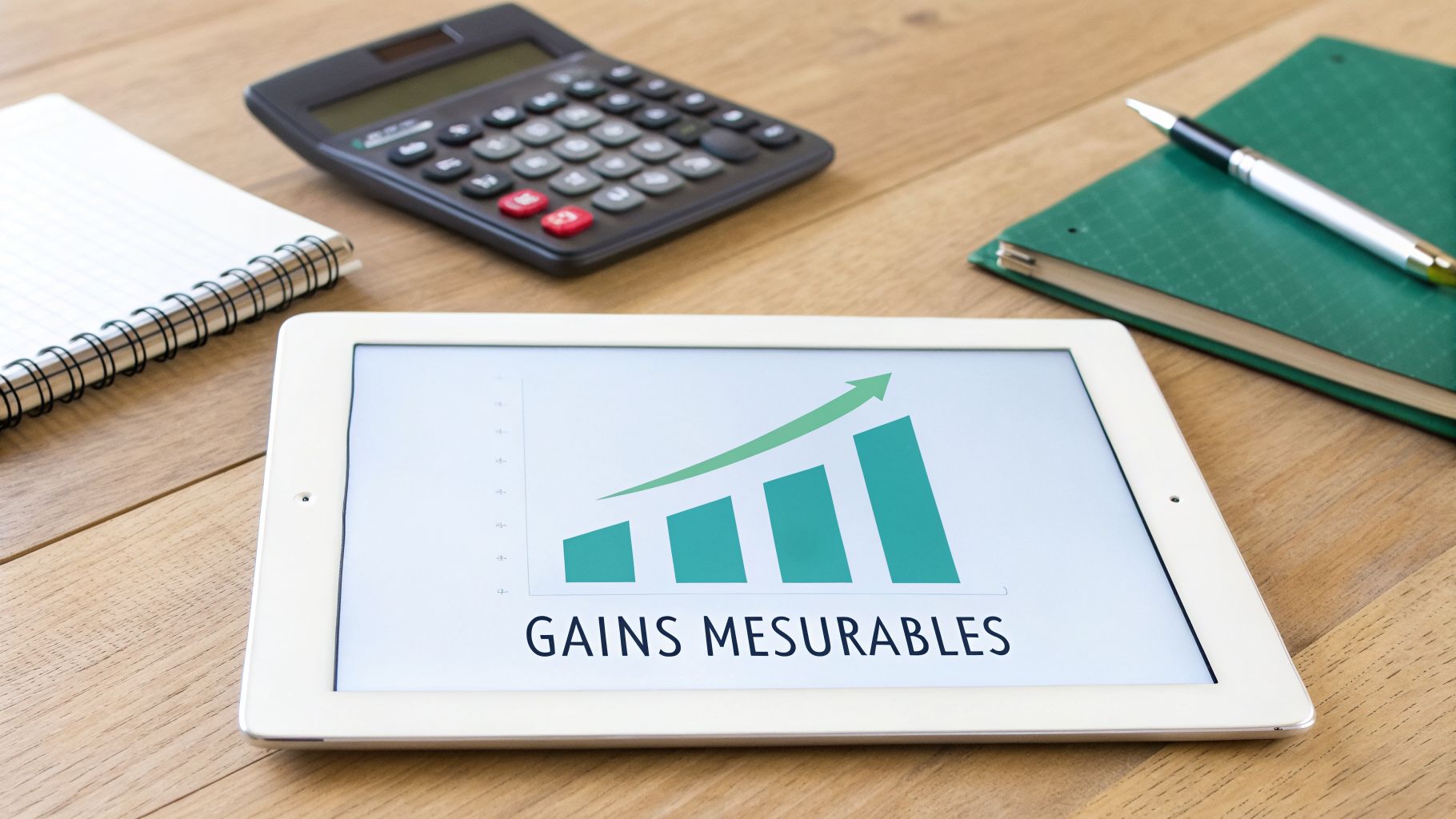 Une tablette montre un graphique de croissance avec le texte