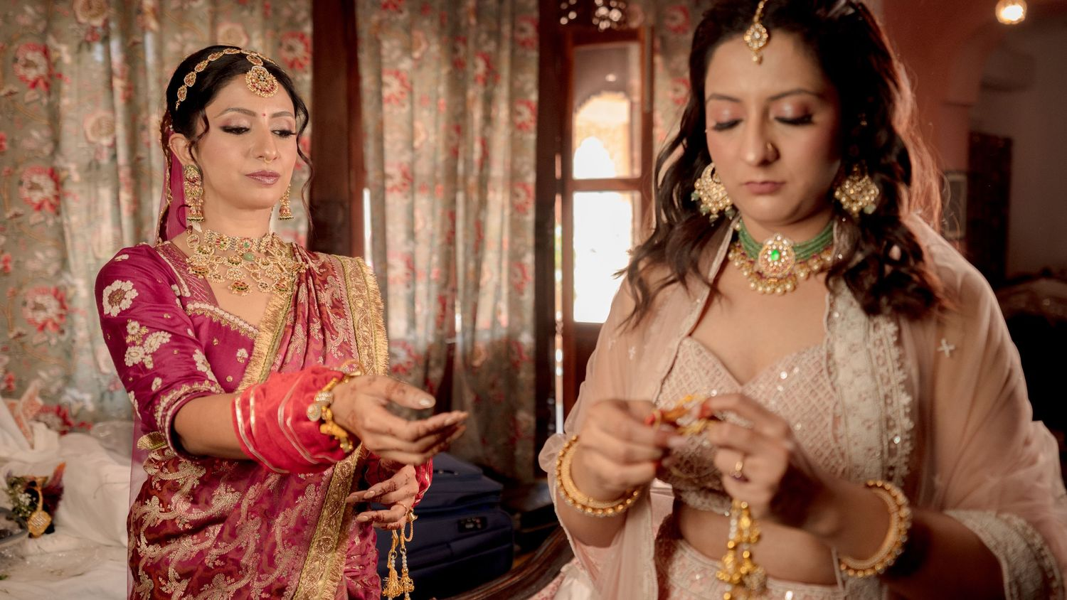 bridal preparation jewelry getting ready moment indian wedding candid indoor