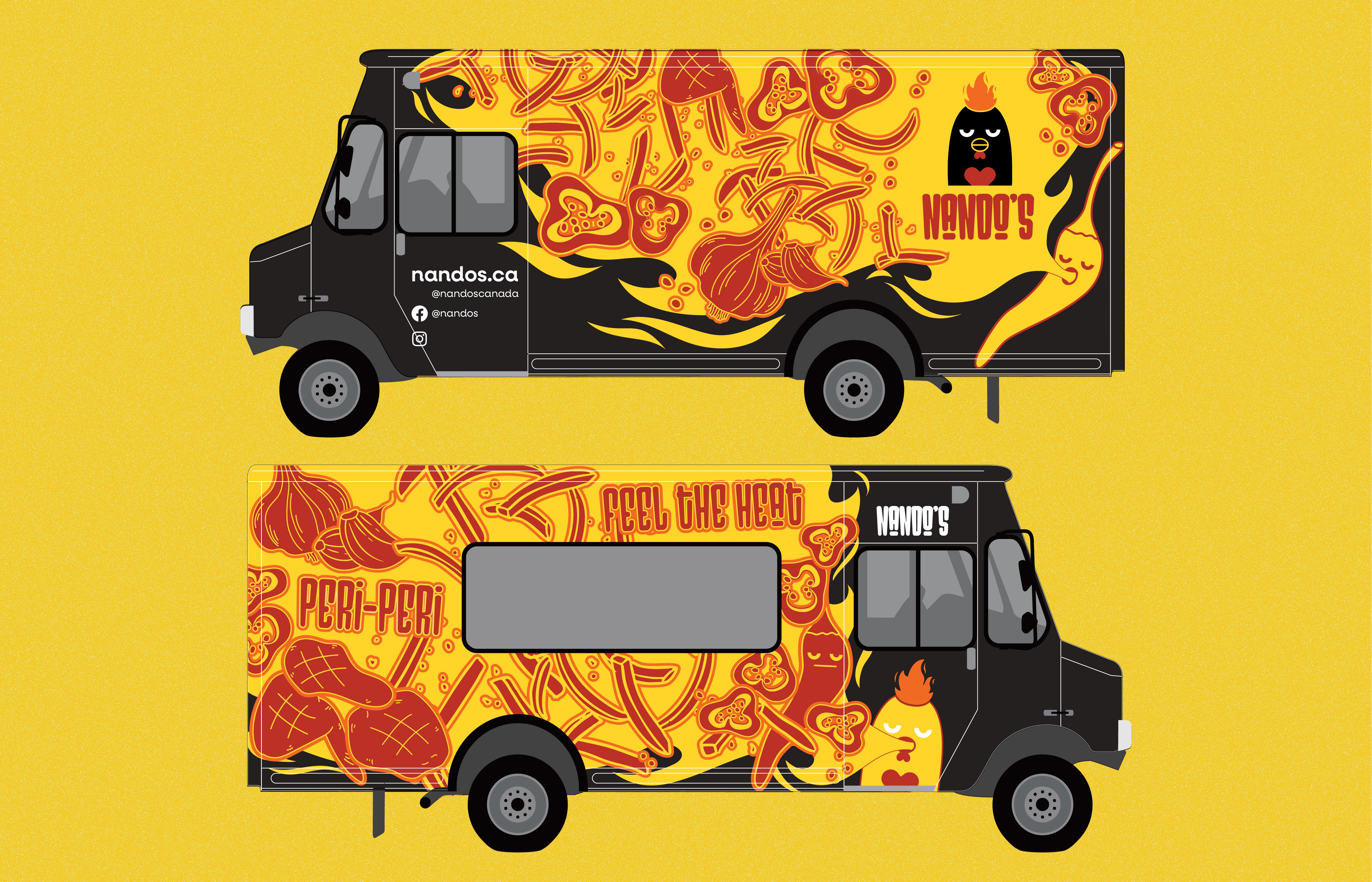 Flat lay of the food truck's illustration design.