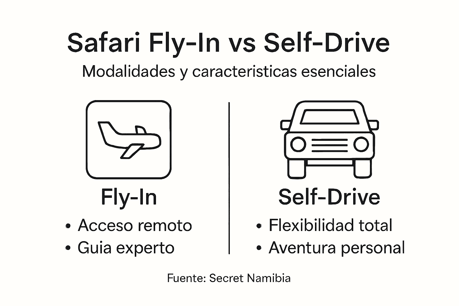 Infografía: diferencias clave entre safaris en avión y safaris por cuenta propia en coche