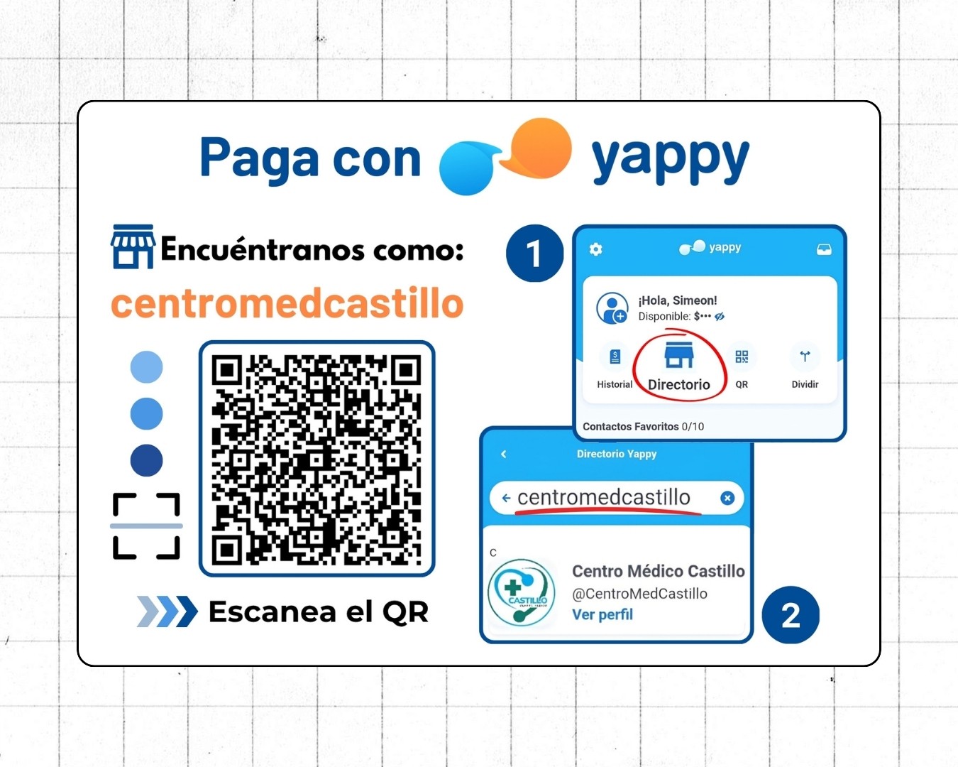 Diseño QR para pagos digitales con Yappy del Centro Médico Castillo en David, Chiriquí, Panamá