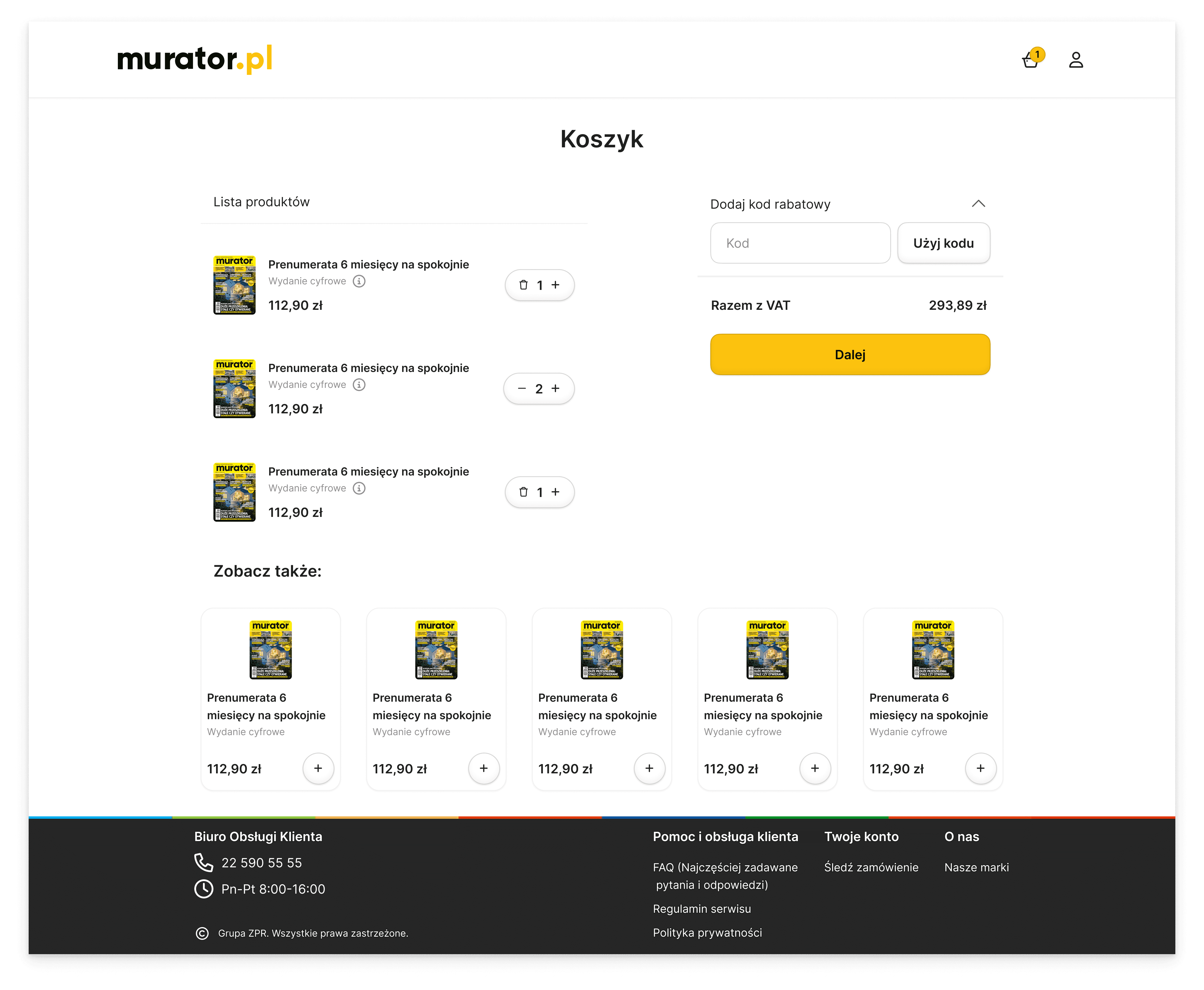 Cart - Main desktop view with product list and summary.