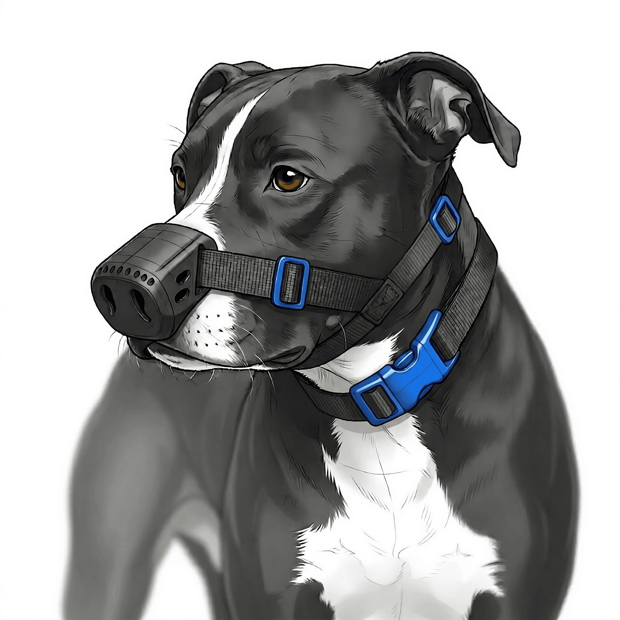 SnoutCover features: soft TPU shell, vented design, quick-release buckle for DLE dogs