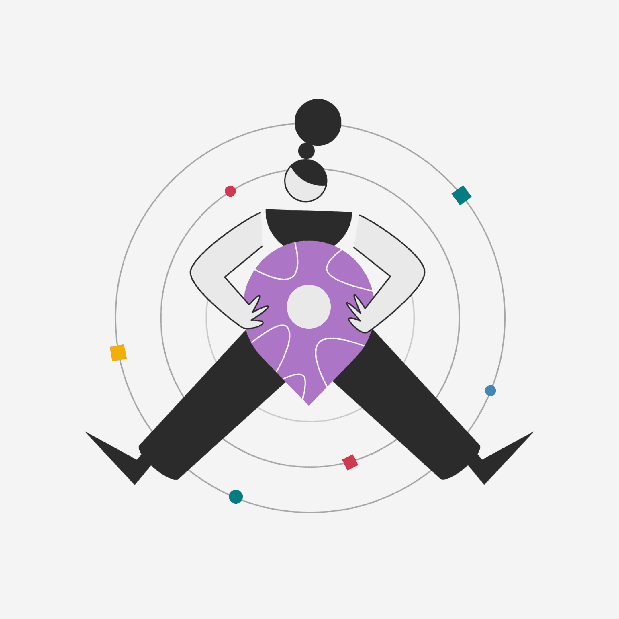 Illustration of person with concentric circles and data points representing exposure tracking
