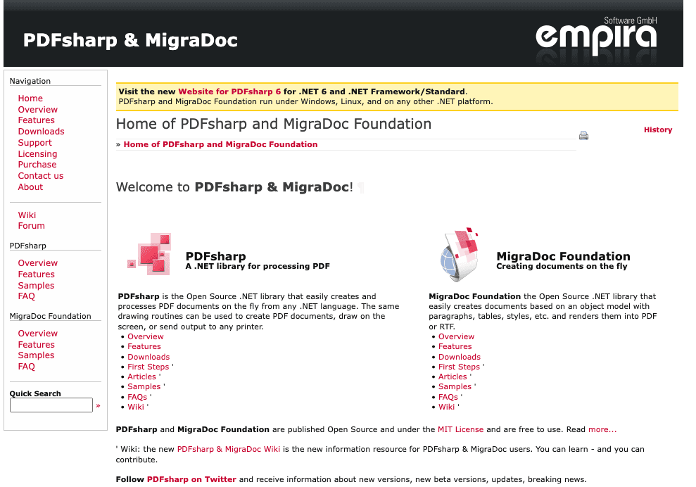 Homepage of PdfSharp