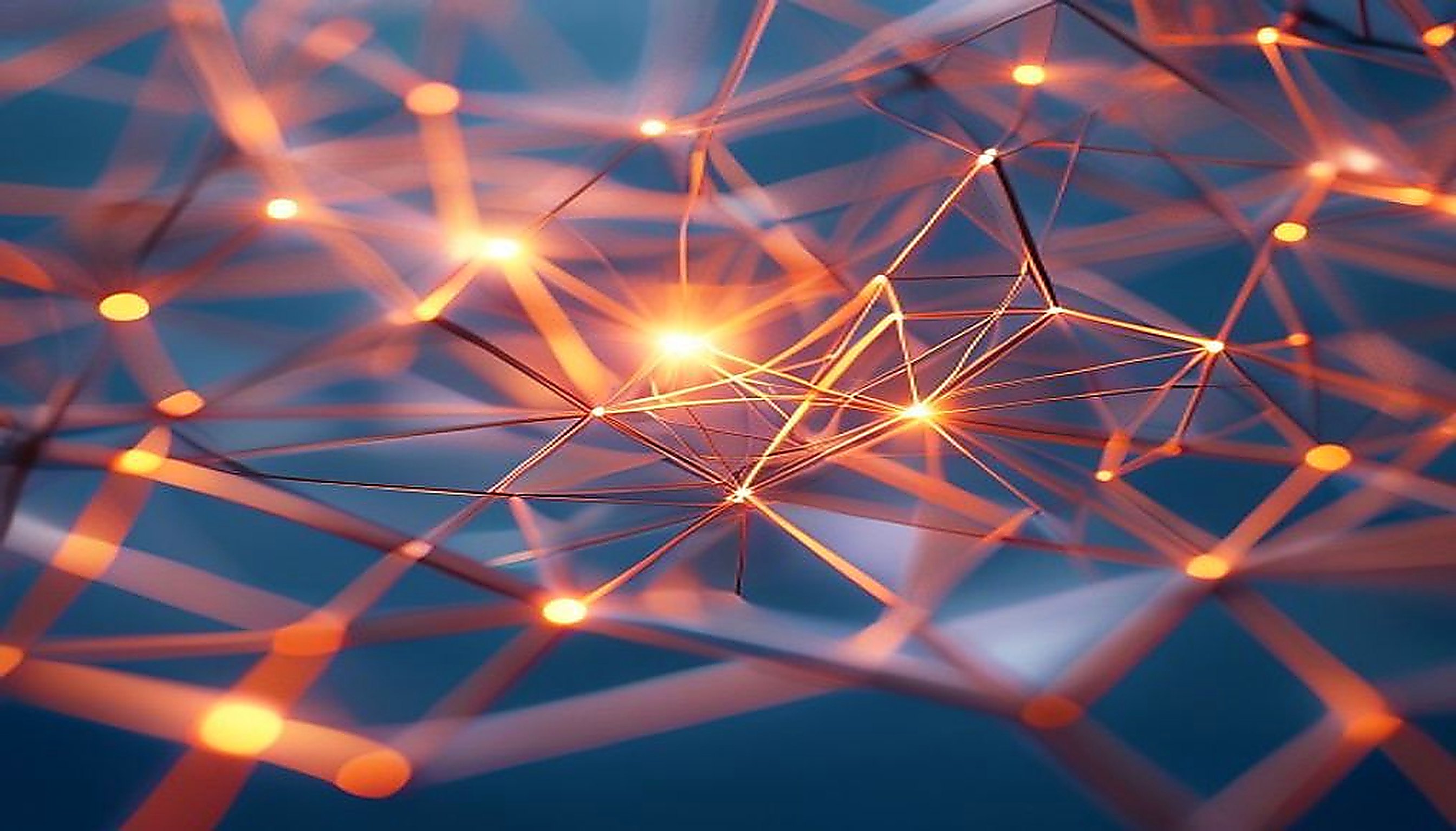 Geometric lattice held by one glowing filament, visualizing how infrastructure SaaS branding unifies complex technical trust layers.