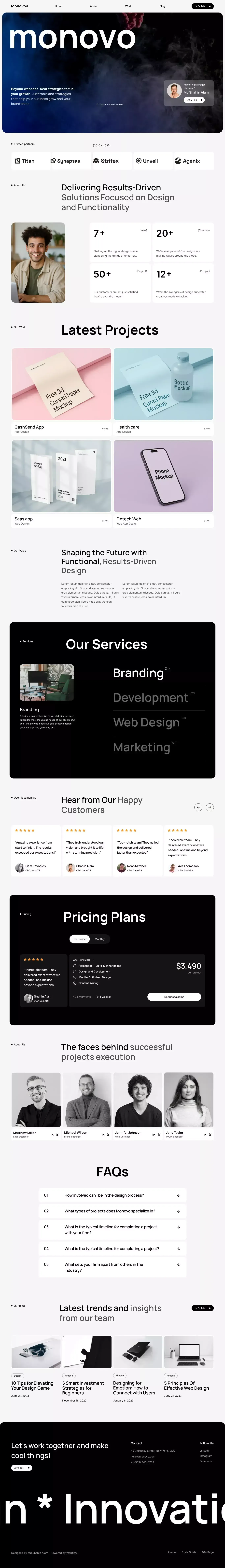 Monovo - Webflow HTML website template portfolio page screenshot showcasing Advertising and Design design