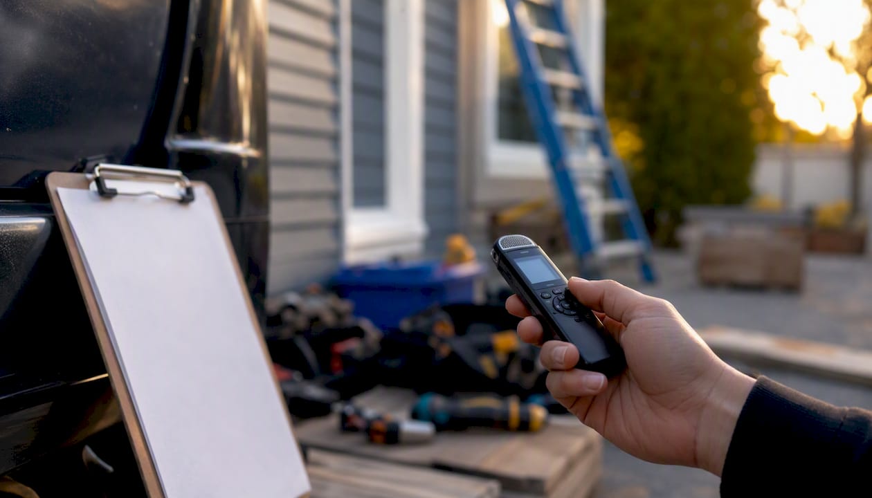 Contractor preparing for estimate call outdoors