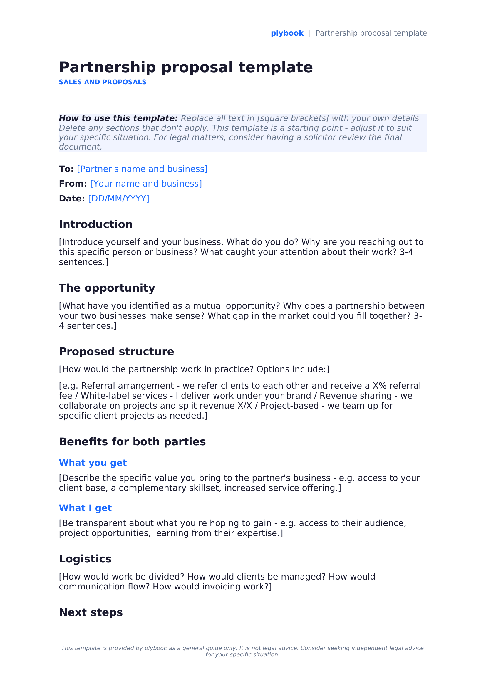 Partnership proposal template