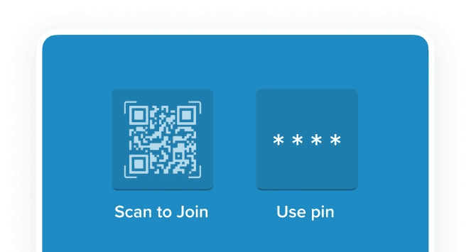 Join screen showing a QR code and PIN entry option side by side
