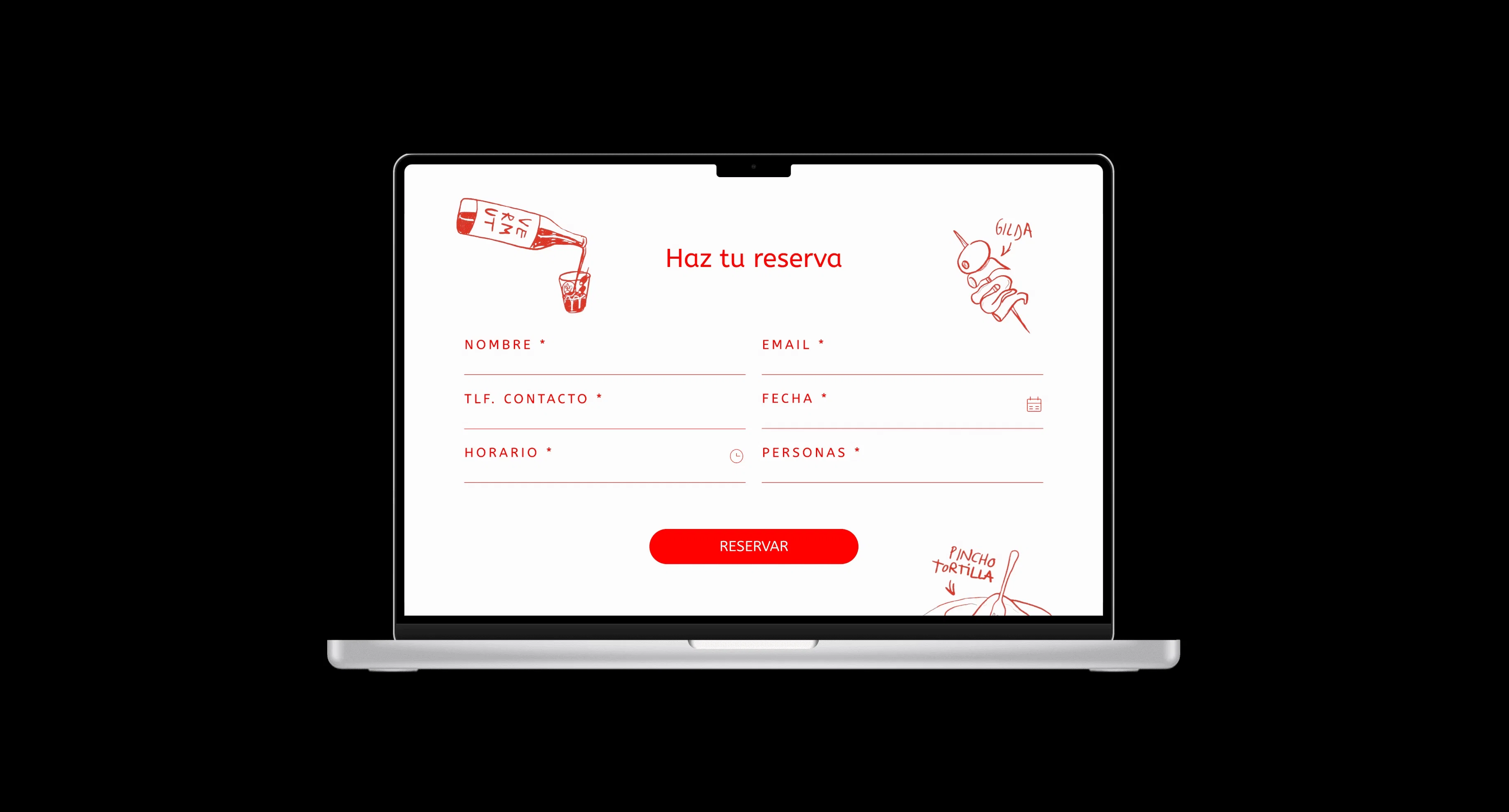 Mockup de un portatil con el apartado de reservas de la web de la tasca valenciana Barriga