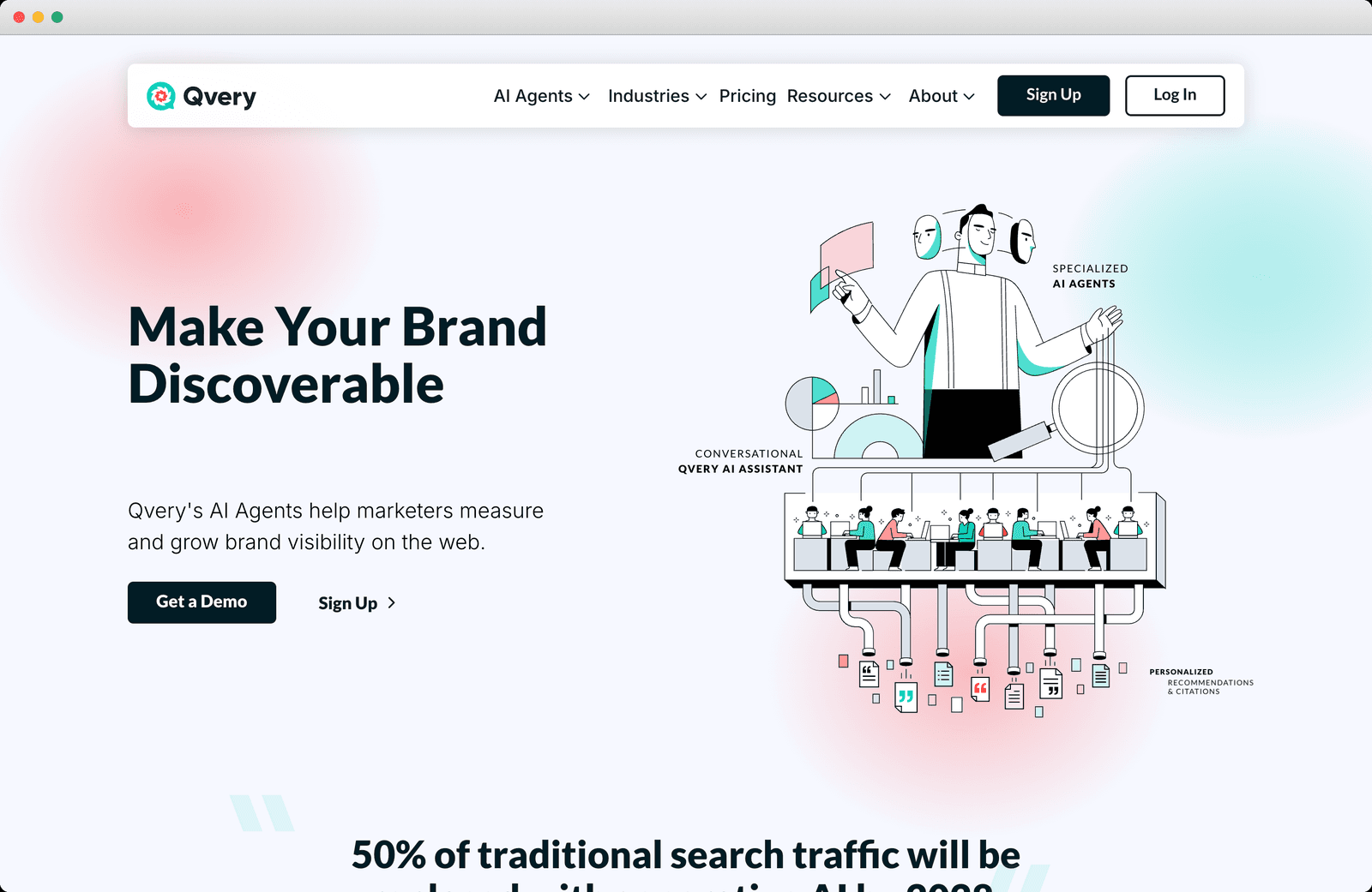 Qvery homepage, Make Your Brand Discoverable hero