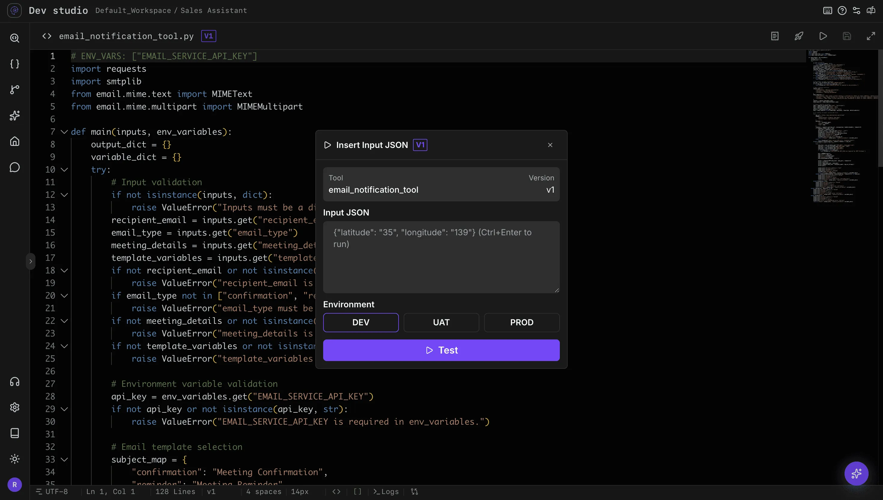 Image of Test modal in dev studio