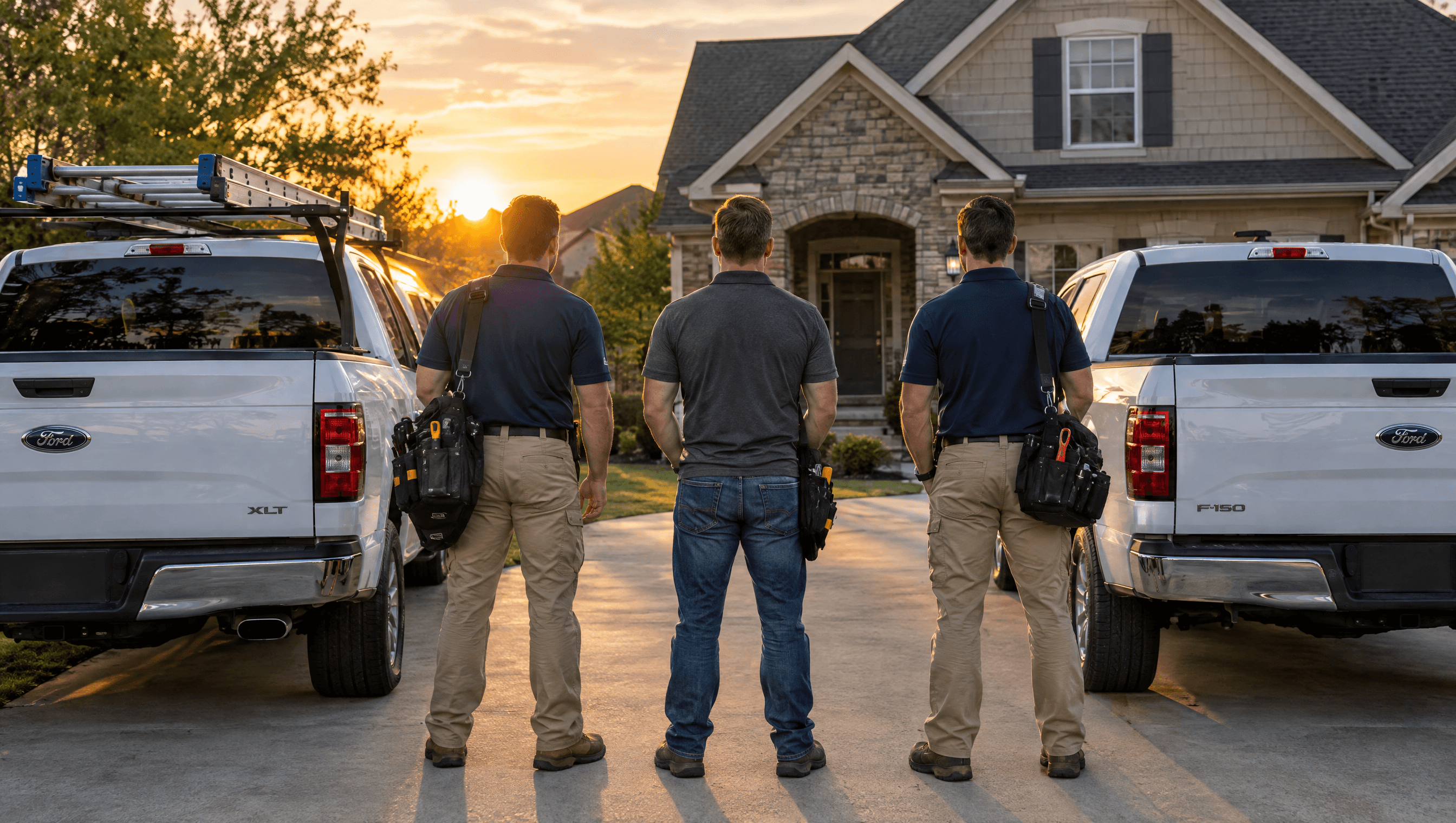 HomeSight inspection team beside their white pickups