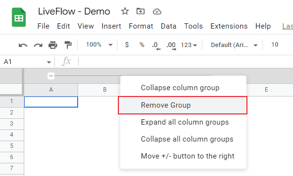 remove an entire group of columns
