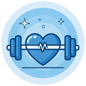 heart blue rainbow with dumbbell through the heart icon