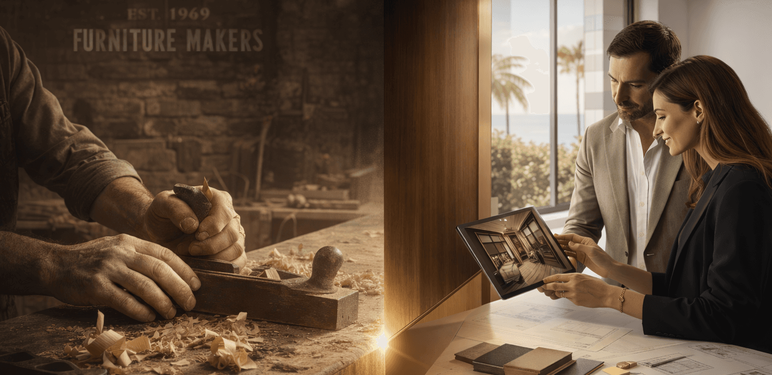 a black and white living room with a large tv