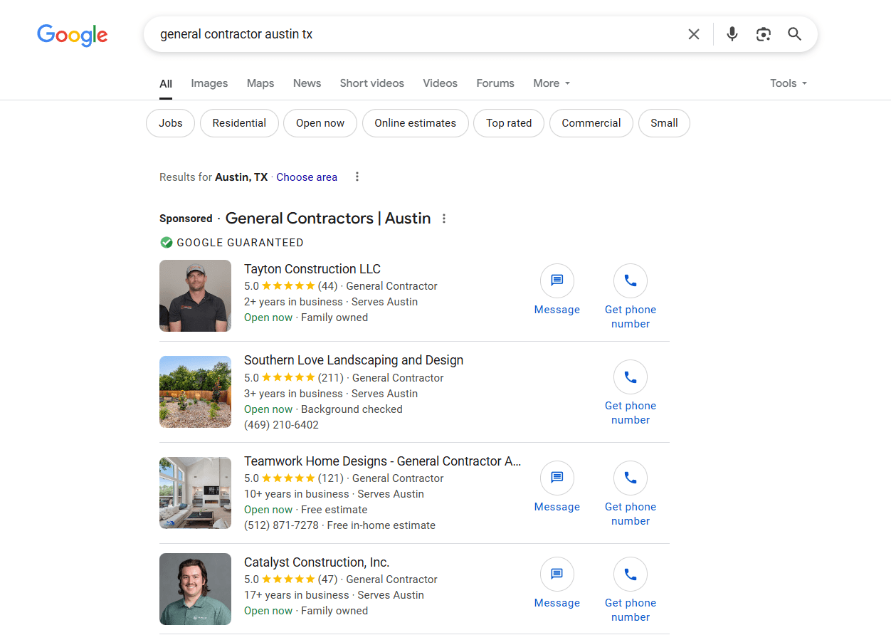 general contractor austin tx google ads