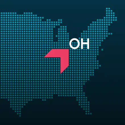 Map highlighting Ohio with a red arrow, representing GIA Group, LLC truck insurance coverage area.