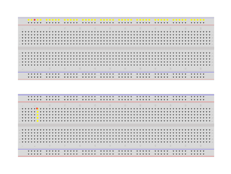 Breadboard with yellow dots
