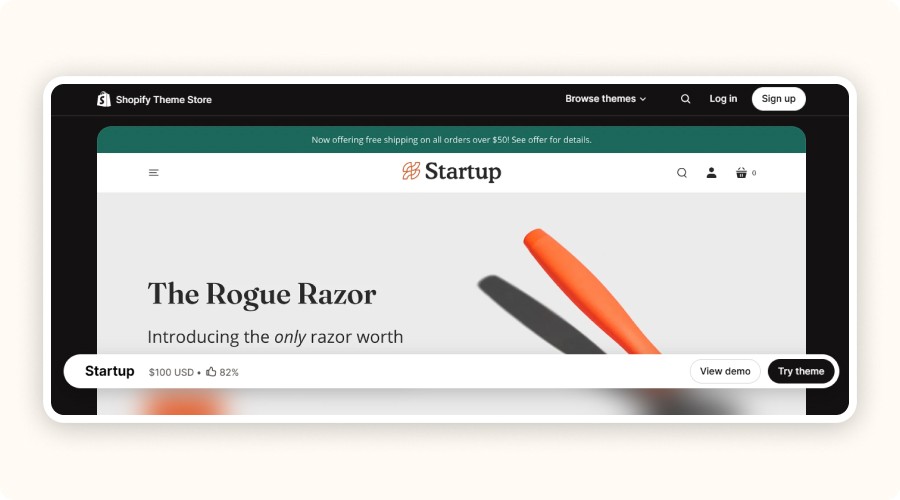 Shopify Startup theme homepage preview
