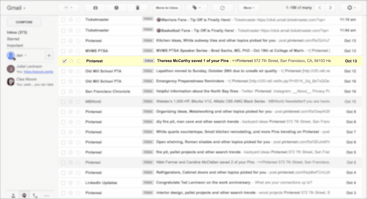 An email in a full inbox