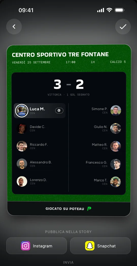 Card della partita da condividere