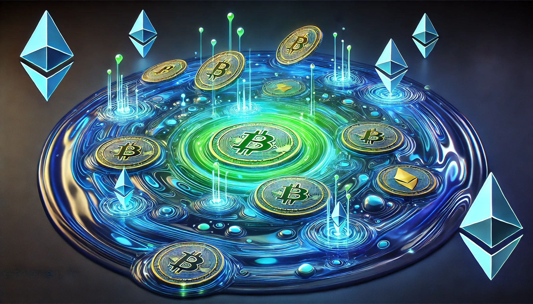 Crypto-themed image featuring charts, digital coins, and market trends, representing cryptocurrency trading and blockchain technology.