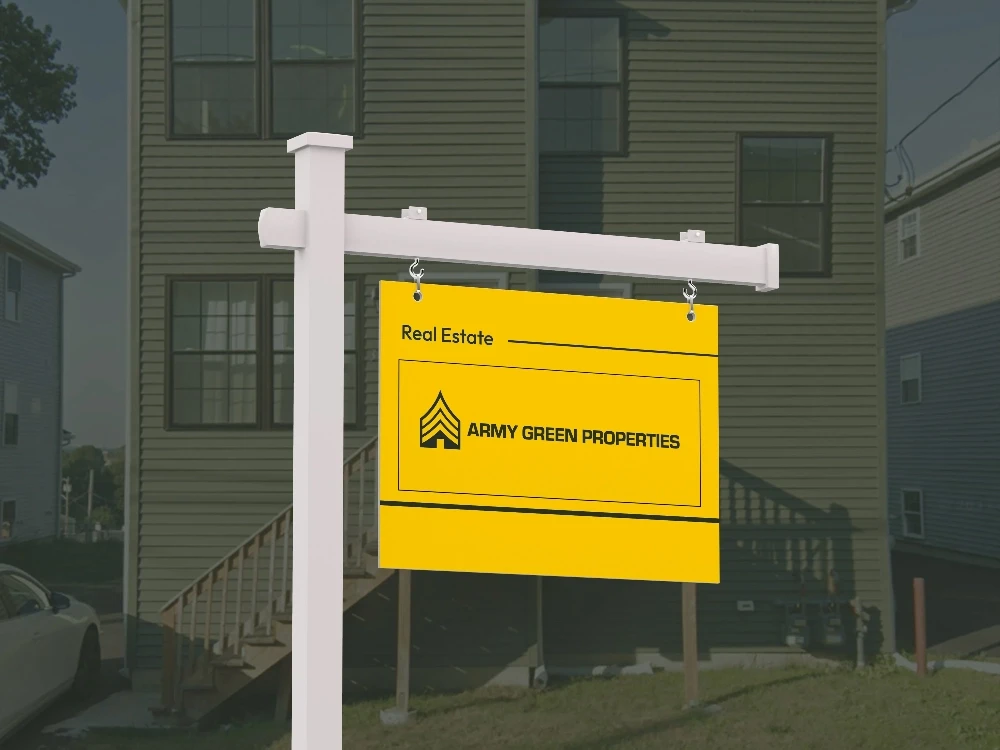 Real estate sign for Army Green Properties.