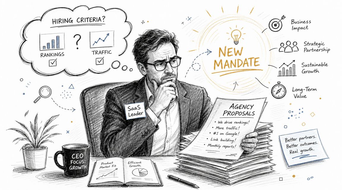 A SaaS leader contemplating professional hiring criteria while reviewing agency proposals for business growth and strategic partnerships.