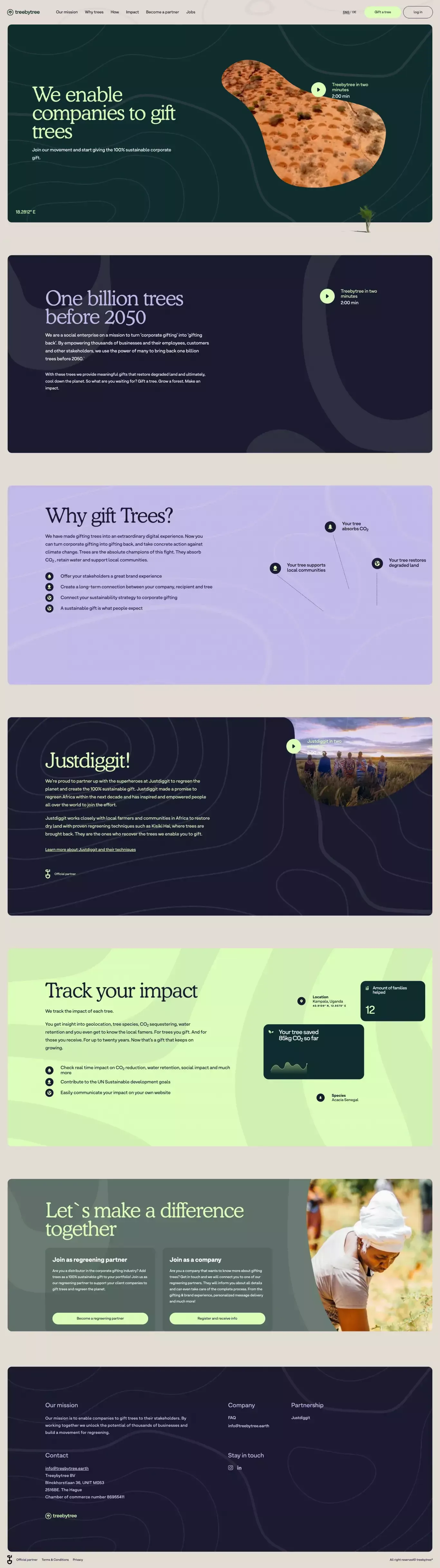 Home - Treebytree landing page screenshot showcasing Charity and Nature design