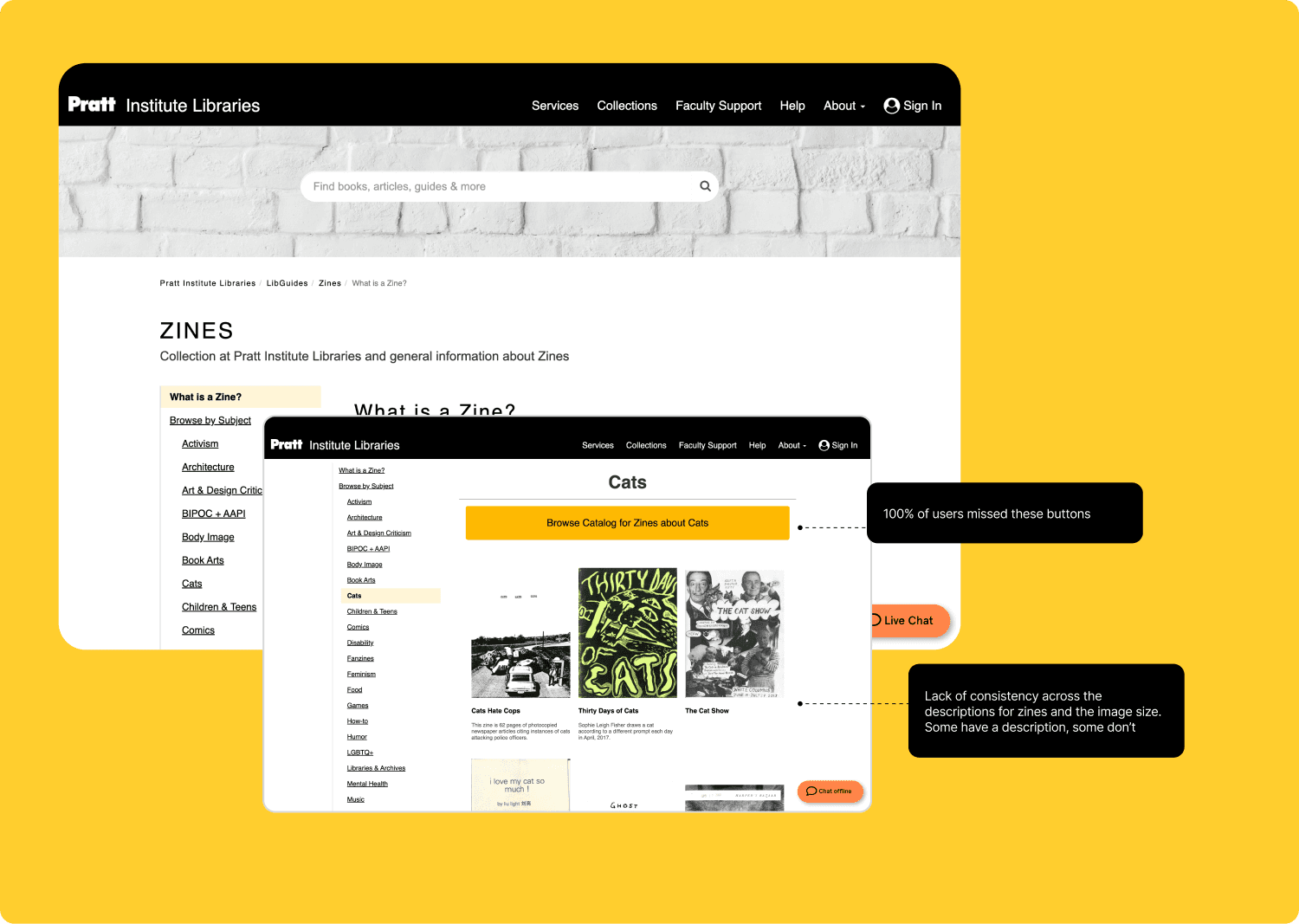 Homepage of the zines research guide