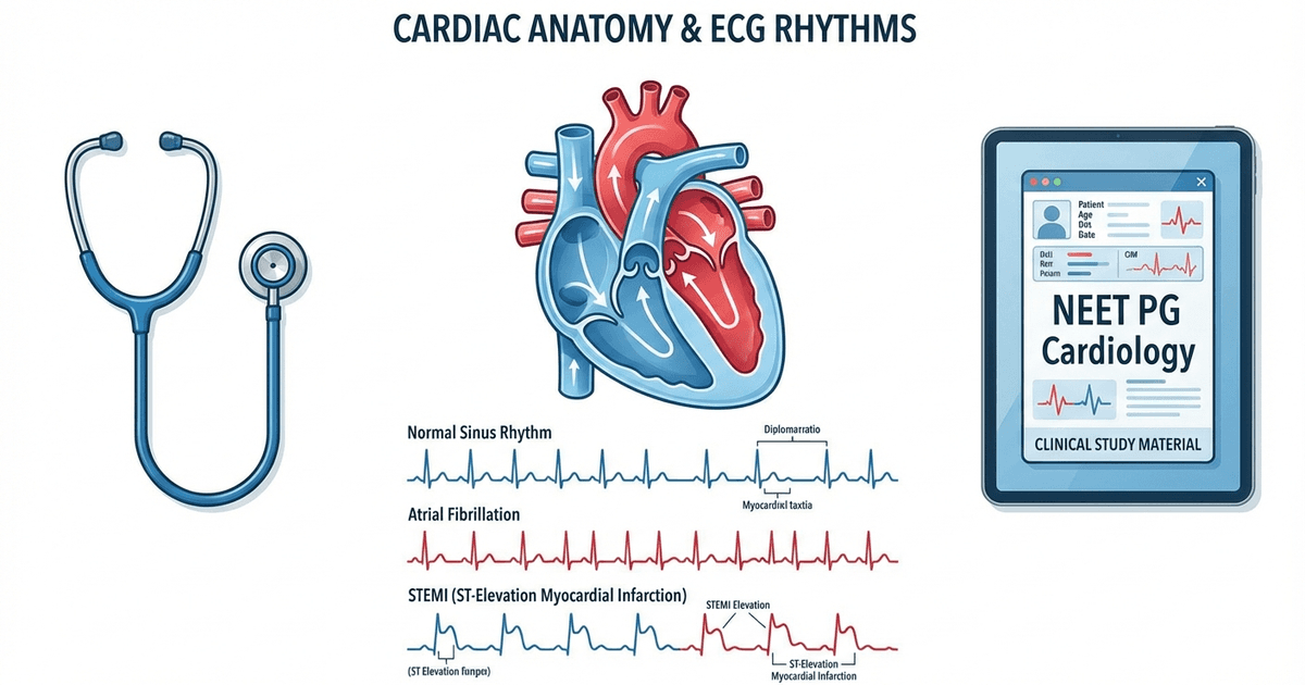 Cover: 7 High-Yield Cardiology Topics for NEET PG 2026 (With Must-Know ECG Patterns)