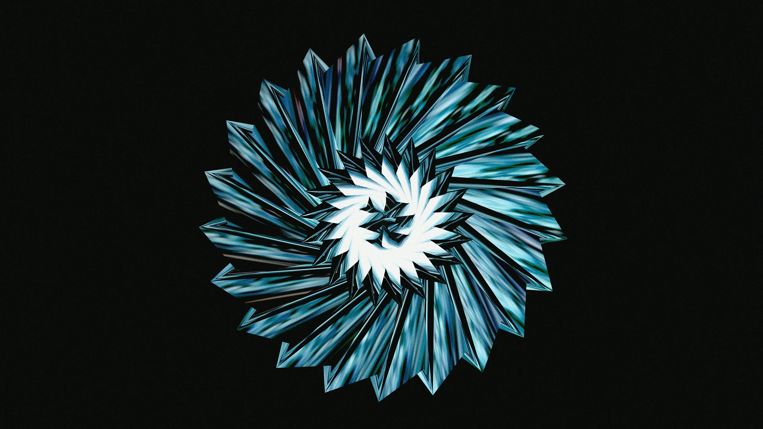 Futuristic radial abstract form with sharp geometric layers, digital 3D art composition