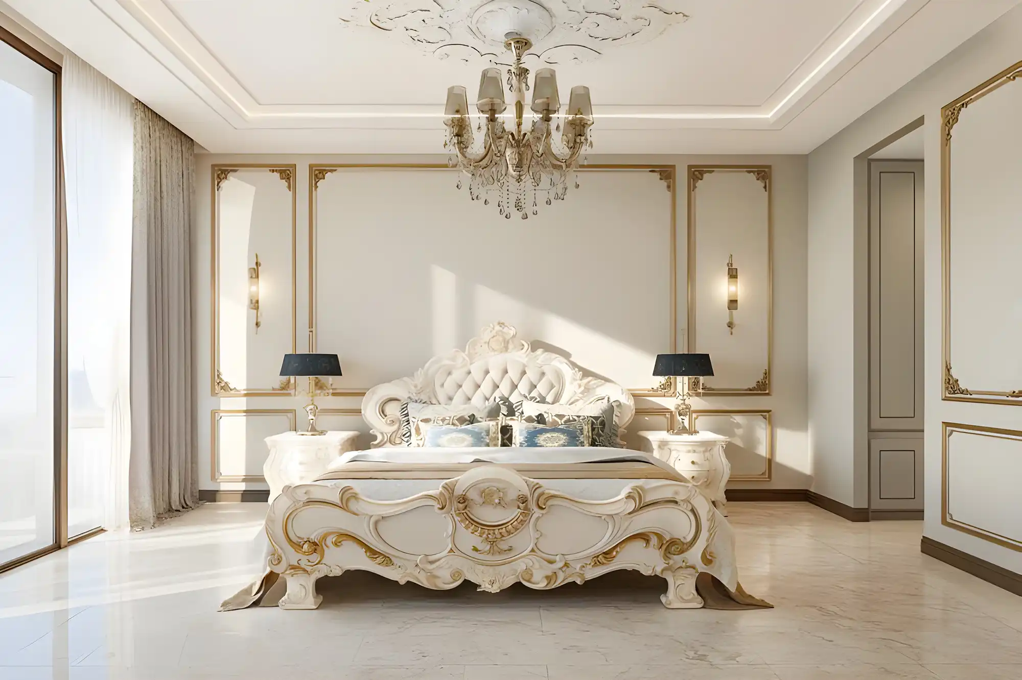 Luxurious bedroom design concepts showcasing sophisticated decor and rich textures in a Crown Palace setting.