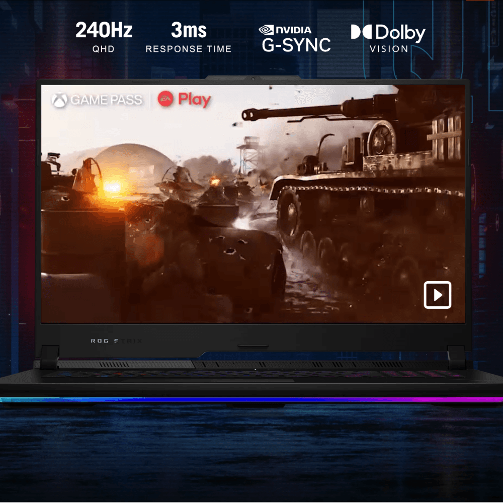 ASUS ROG Strix Scar 17 (2023) featuring 240Hz QHD display with 3ms response time, dolby vision